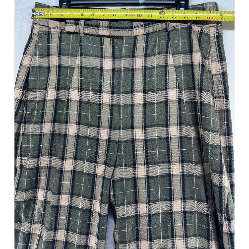 Zara Women Green Plaid Wide Leg High Rise Pleated Trousers Size L Pants - Picture 5 of 14